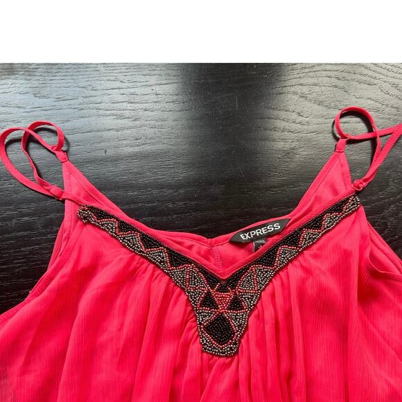 Y2K Express- hot pink- flowy a line mini dress- beaded neck adjustable straps - Picture 7 of 7